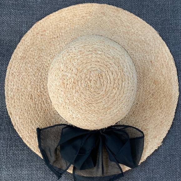 Woven Straw Sun Hat with Black Bow - Picture 3 of 5